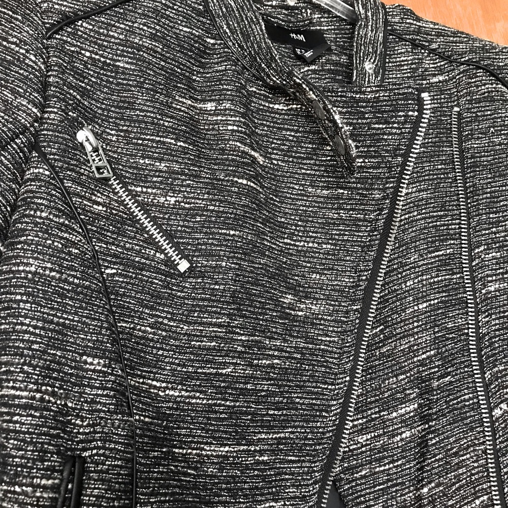 H&M metallic tweed moto style blazer jacket size 6 - Picture 7 of 7